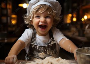 Image of a child smiling making food